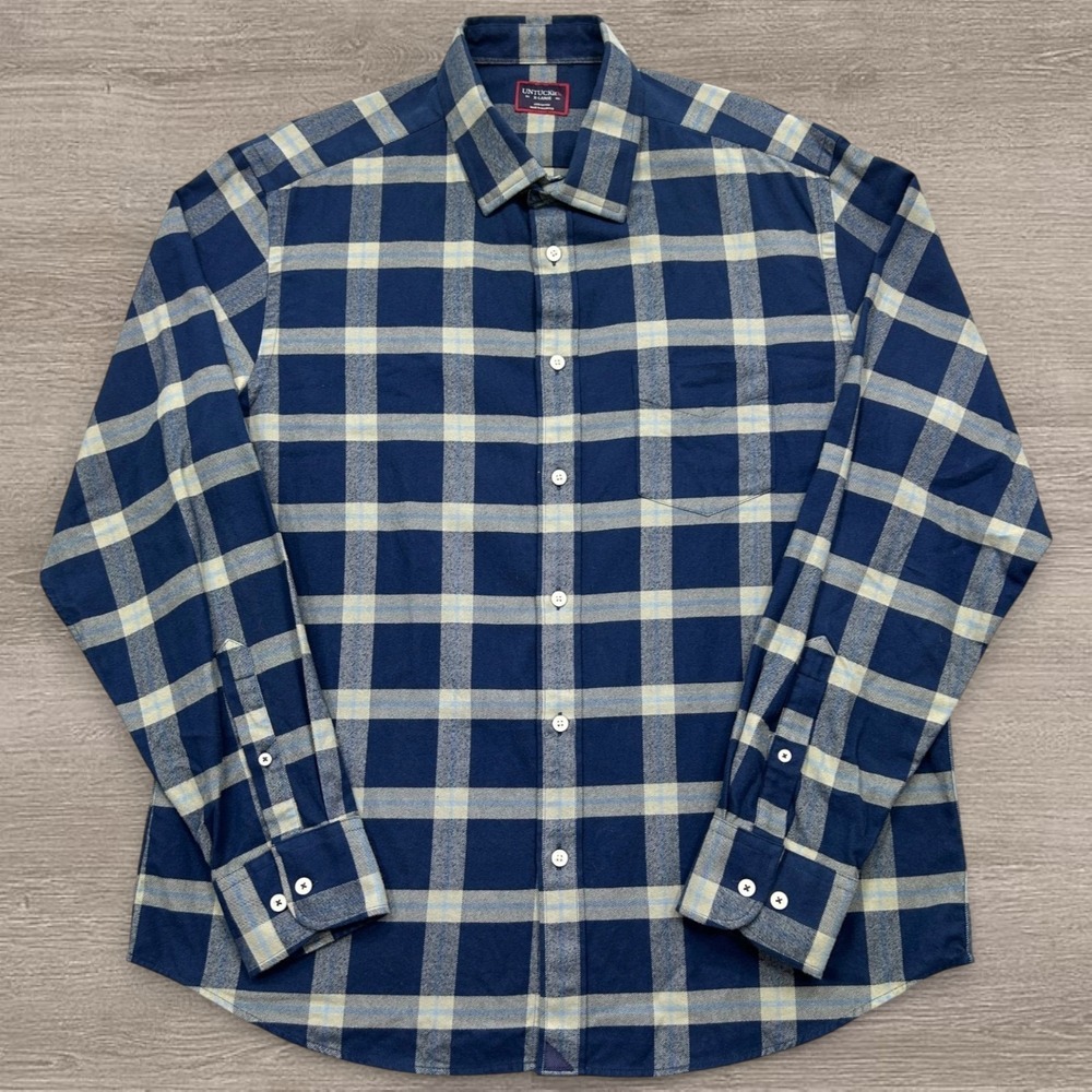 UNTUCKit Flannel Shirt Men's XL Blue Plaid Button Up Long Sleeve Vougeot Casual
